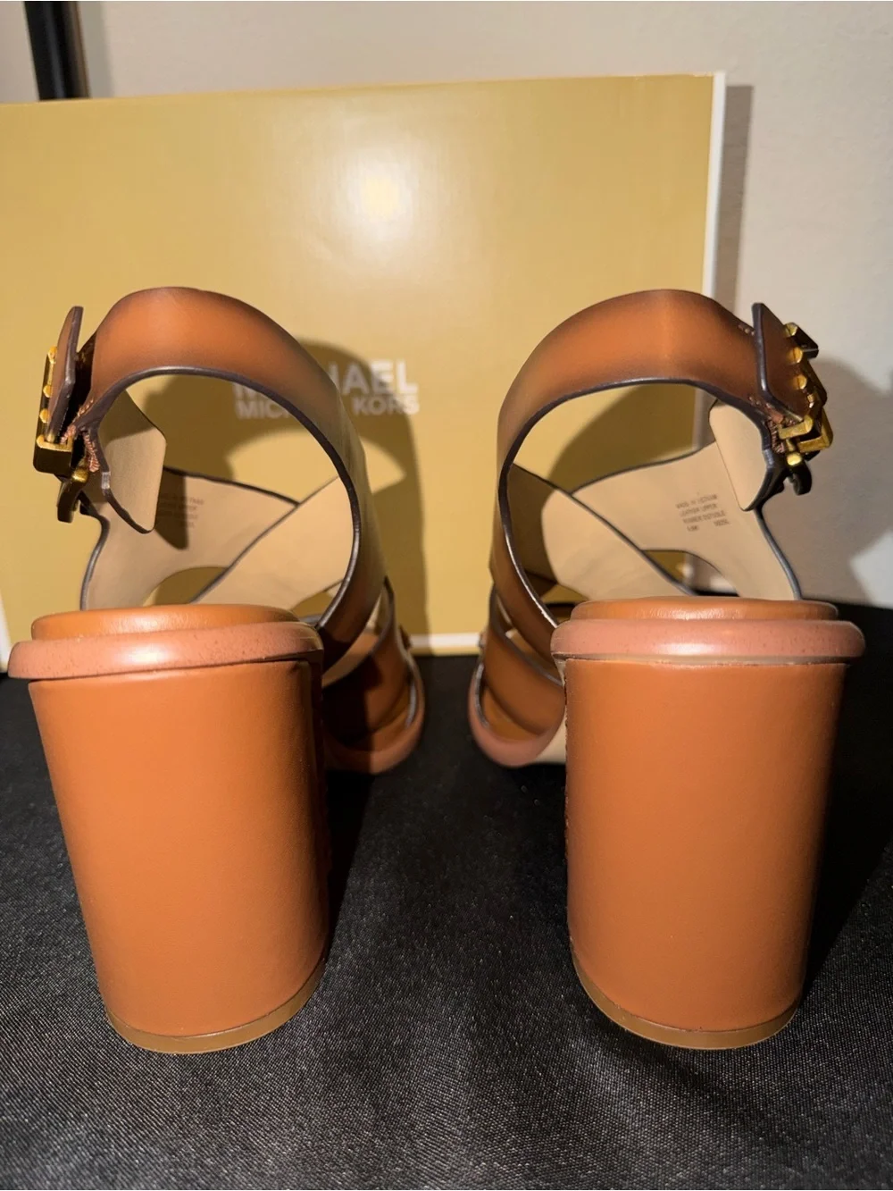 Michael Kors “RAVEN” Burnished leather block heel sandals